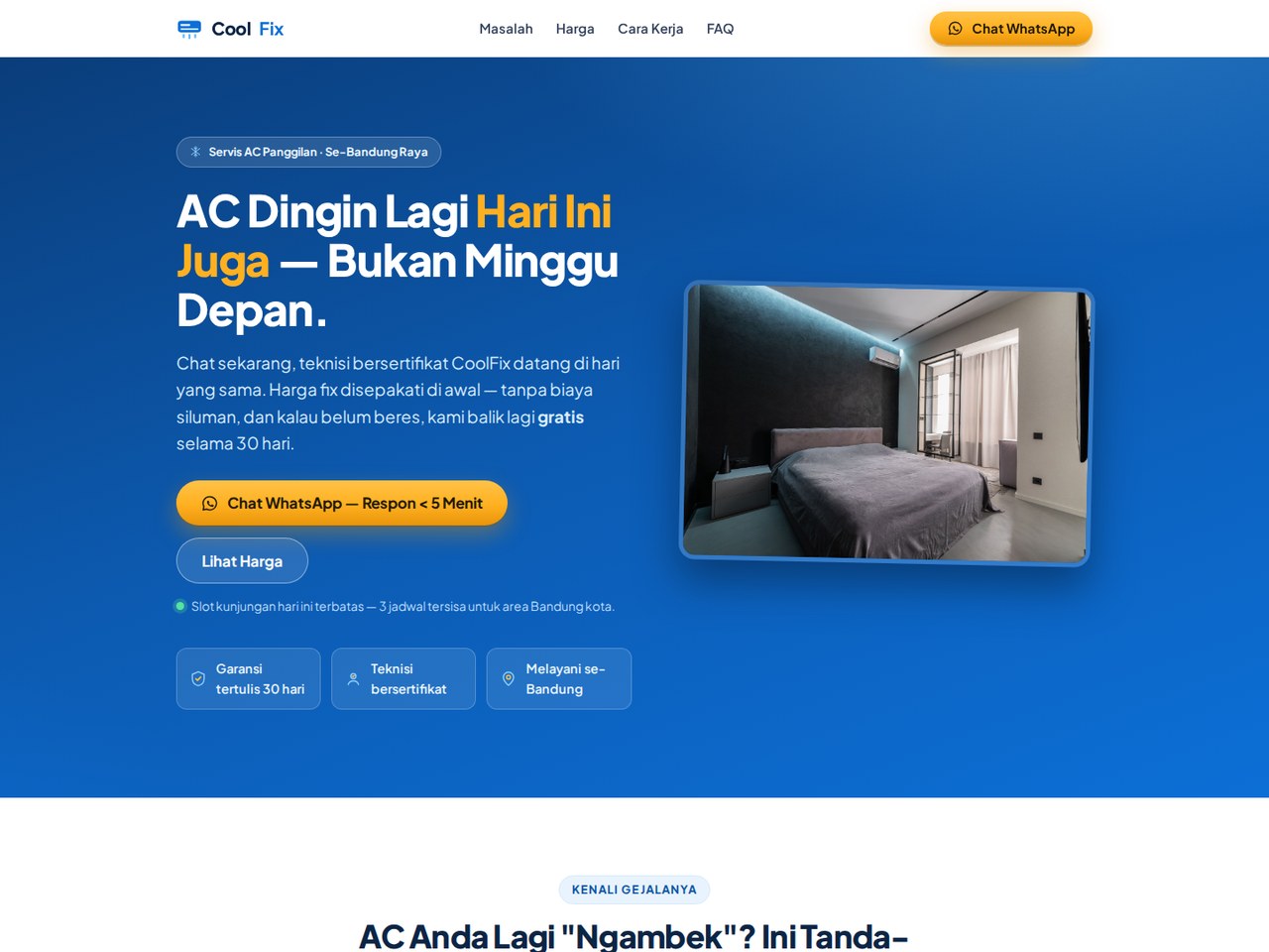 AC service landing page with pricing tiers
